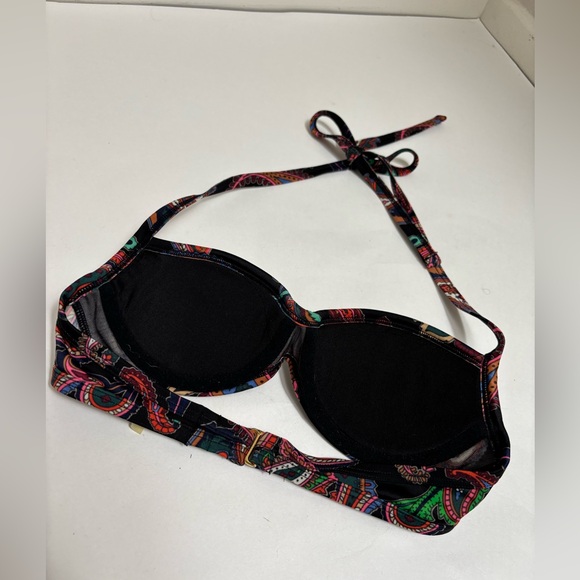 Victoria’s Secret paisley black multicolor halter bikini top size 34A underwire - Picture 5 of 9